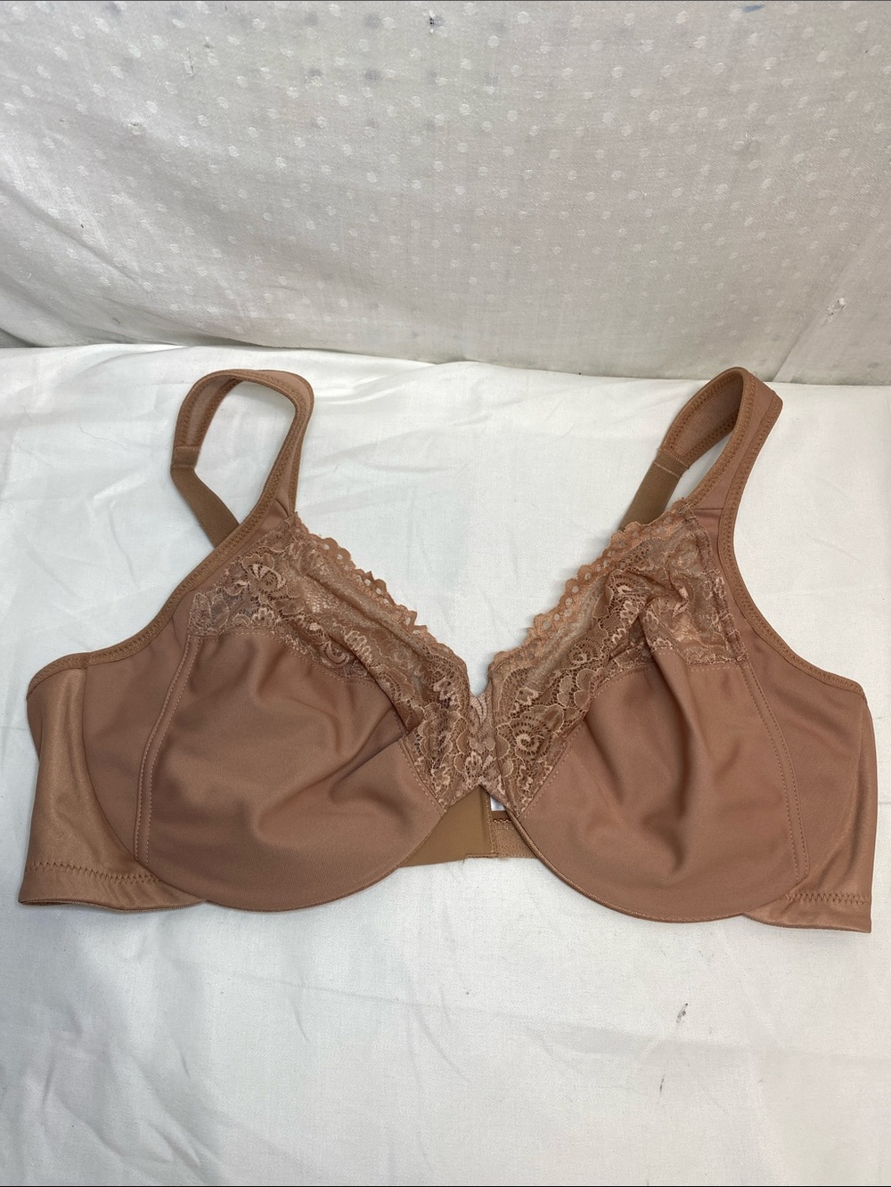 Glamorise Lace-Trim Full Coverage Bra — Light Brown Underwire Size 46D